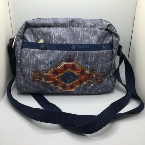A Rare Retired Western Style Sequins Print Blue LeSportsac Crossbody Handbag - Picture 1 of 4